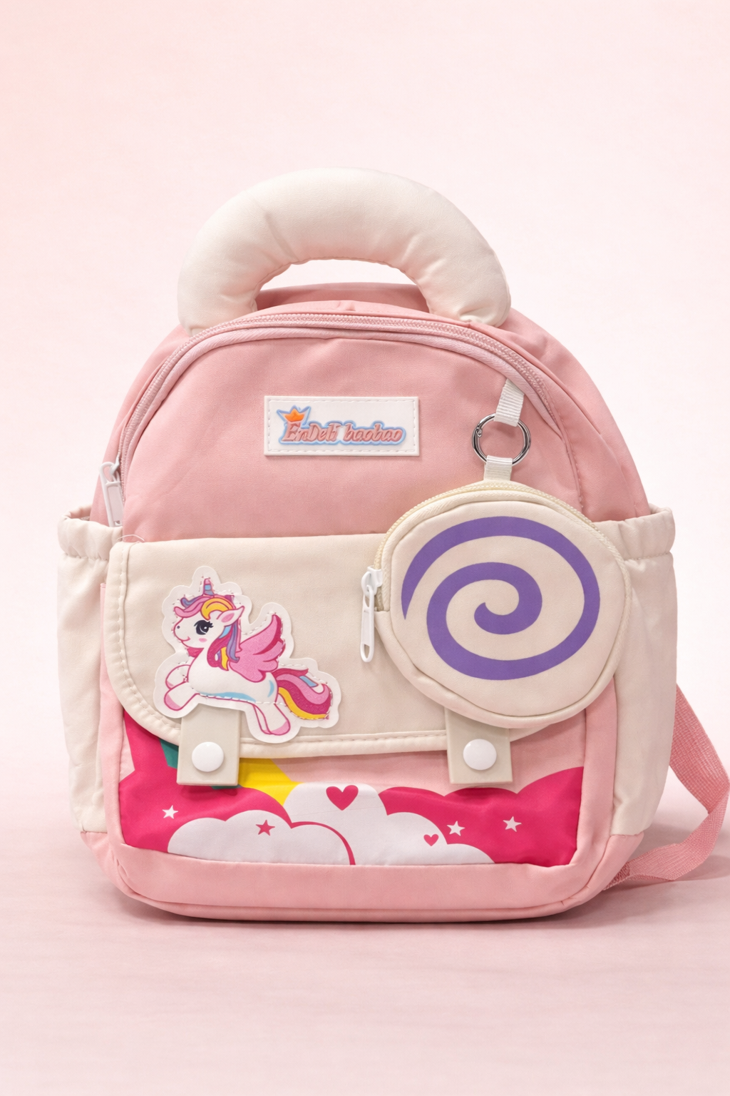 Unicorn Dream Kids Backpack with Detachable Round Pouch – Lightweight Pastel School Bag for Toddlers | Soft Handle, Adjustable Straps & Cute Unicorn Patch